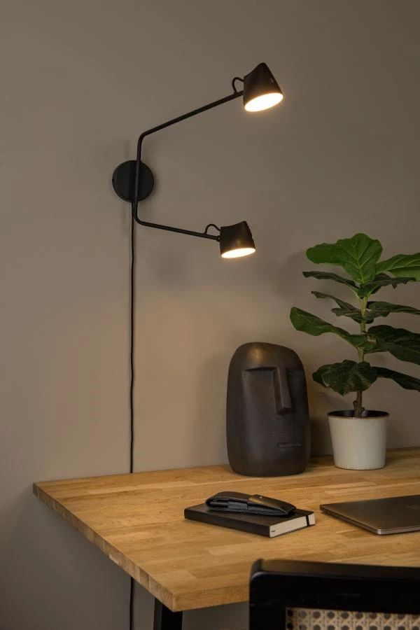 Lucide MILNE - Wall light - LED Dim. - 2x8W 2700K - Black - atmosphere 1